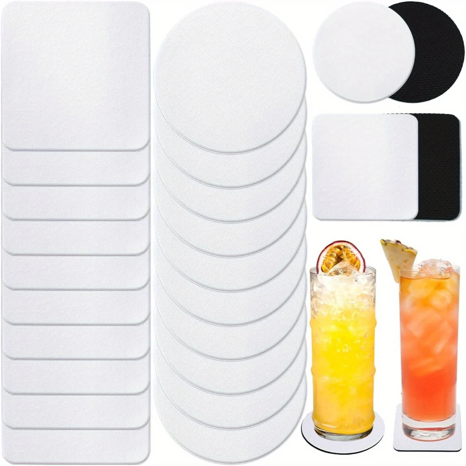 Coaster Sublimation Blank - 30/50 Stück quadratische und runde Sublimations-Untersetzer-Rohlinge